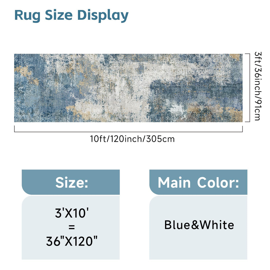 3x10 Runner Rug : Non-Slip Washable Kitchen Runner Coastal Wide Throw Carpet Entryway Bathroom - Soft Low Pile Thin