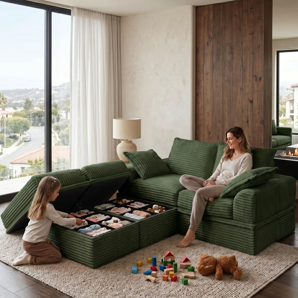 Upgraded Boneless Couch with Storage, Deep Seat Modular Sectional Sofa 2 Seater Loveseat Sofa with Ottoman, No