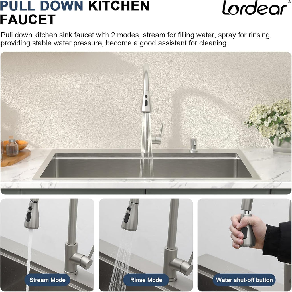 33x22 Inch Drop Sink With Faucet - 33 Kitchen Sink With Faucet Combo Workstation 16 Gauge Stainless Steel Single Bowl
