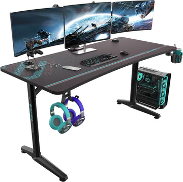 Gaming Desk 60" Home Office Computer Desk, New Polygon Legs Design, Captain Series (60 Inch, Black)