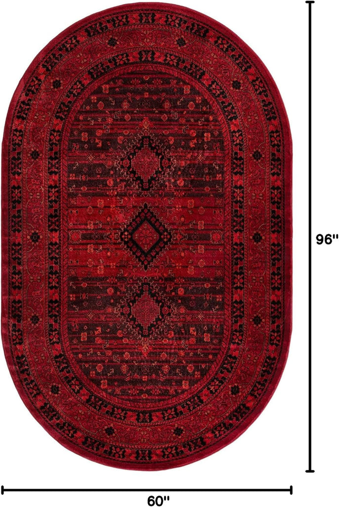 Bokhara Rug - 5' Oval Red Easy-Clean Rug - Traditional Medallion Design s, Bedrooms, and Dining Areas