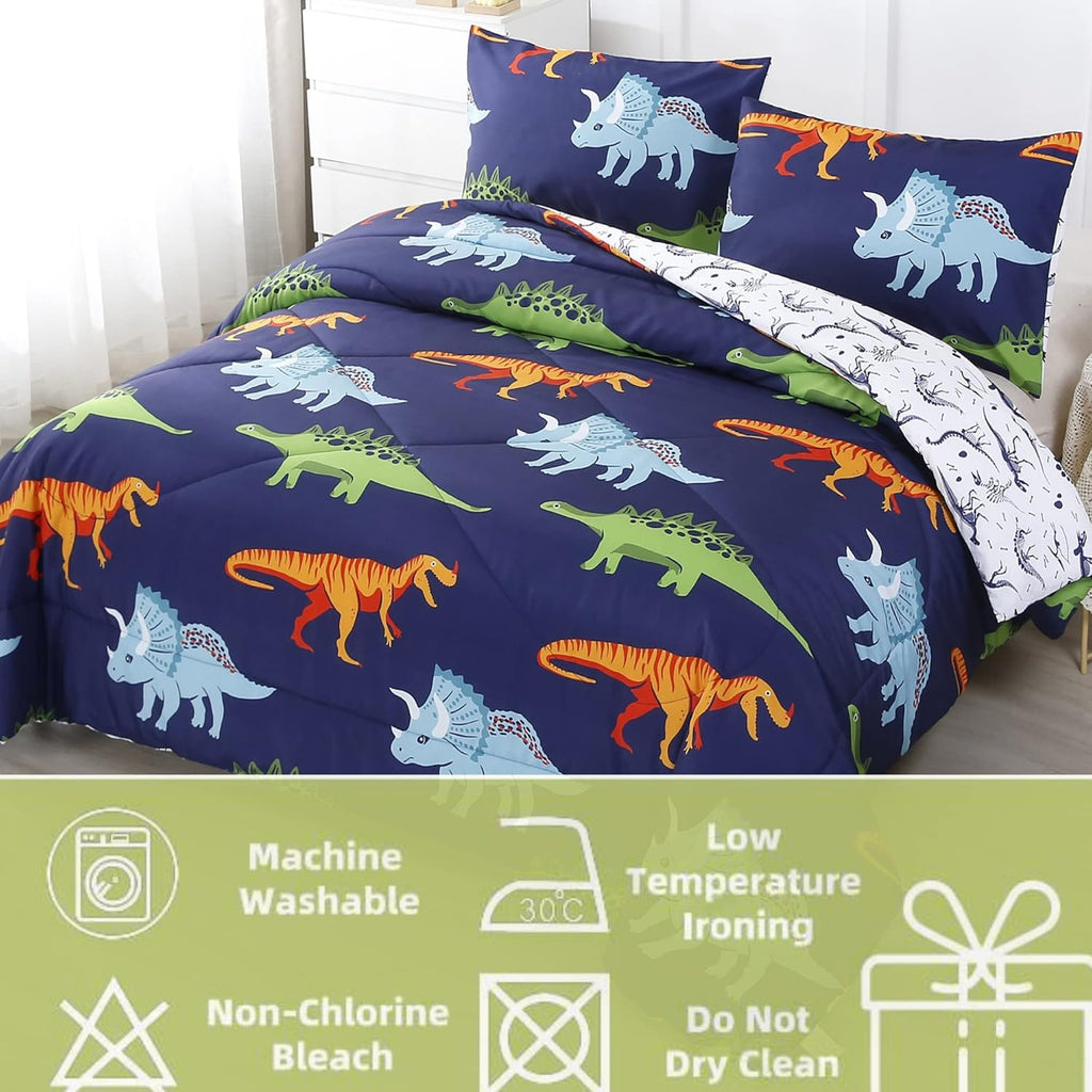 Cartoon Dinosaur Comforter Set, Dark Blue Dinosaur Kids Bedding Set for Boys, Dinosaurs Print Comforter Sets for Kids/Toddlers/Teens (Dinosaur,Full)