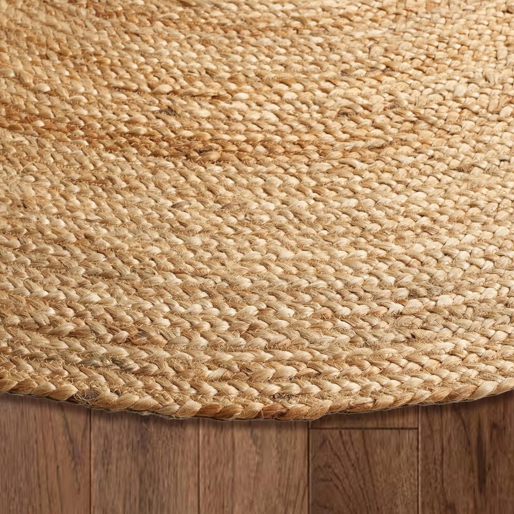 Hand Woven Natural Jute Braided Rug - 6' Round | Rustic Boho Farmhouse Reversible Area Rug