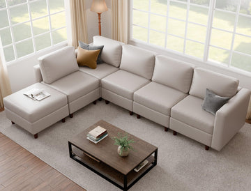 118.5" Faux Leather Modular Sectional Sofa, L Shaped Couch Set, 7-Seater Comfy Cloud Couches with Storage Seat Gray