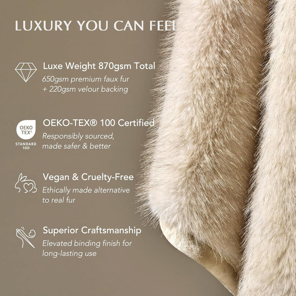 Luxury Faux Fur Throw Blanket, 50"x60", Tipped Golden Fox | Fluffy Faux Mink Blanket, Soft Cozy Plush, Thick Warm