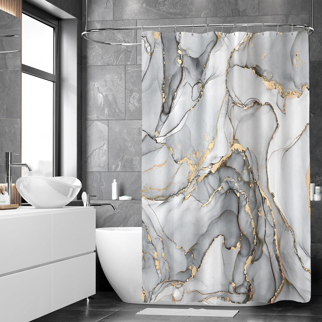 Small Stall Shower Curtain 36 x 72 Inch, Half Narrow Abstract Marble Decor