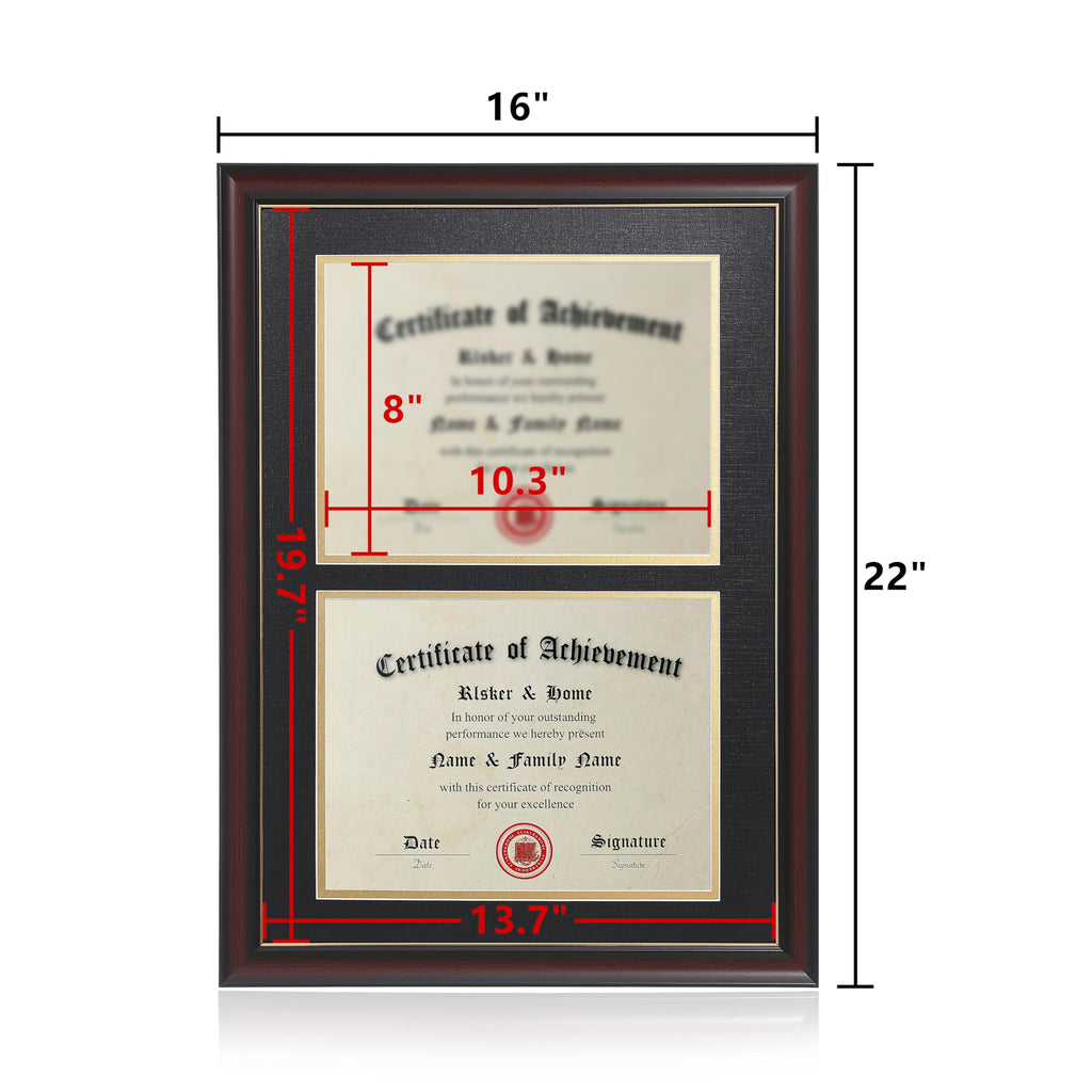 Double 8.5x11 Diploma Frames Cherry with Black Golden Rim mat