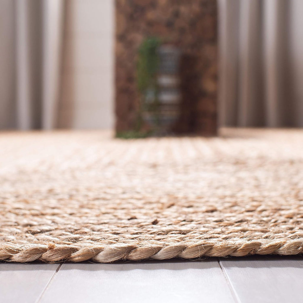 Area Rug 8' Round - Cape Cod Collection- Large - Natural Brown, Handmade Braided Flat Weave Jute (CAP252A)