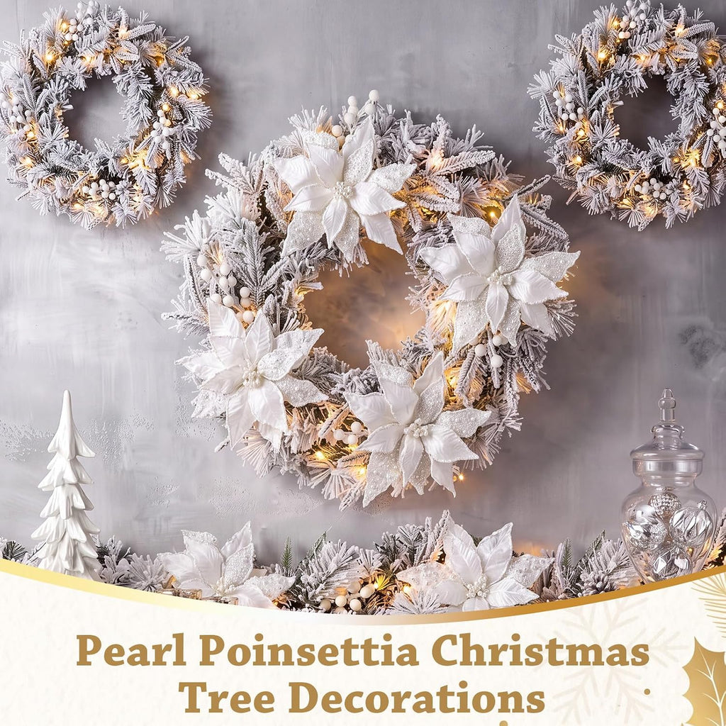 6 Pcs Large Pearl Christmas Poinsettia Ornaments