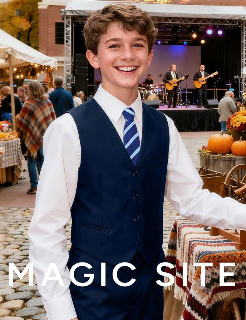 Boy's 4 Button Formal Suit Vest with Tie