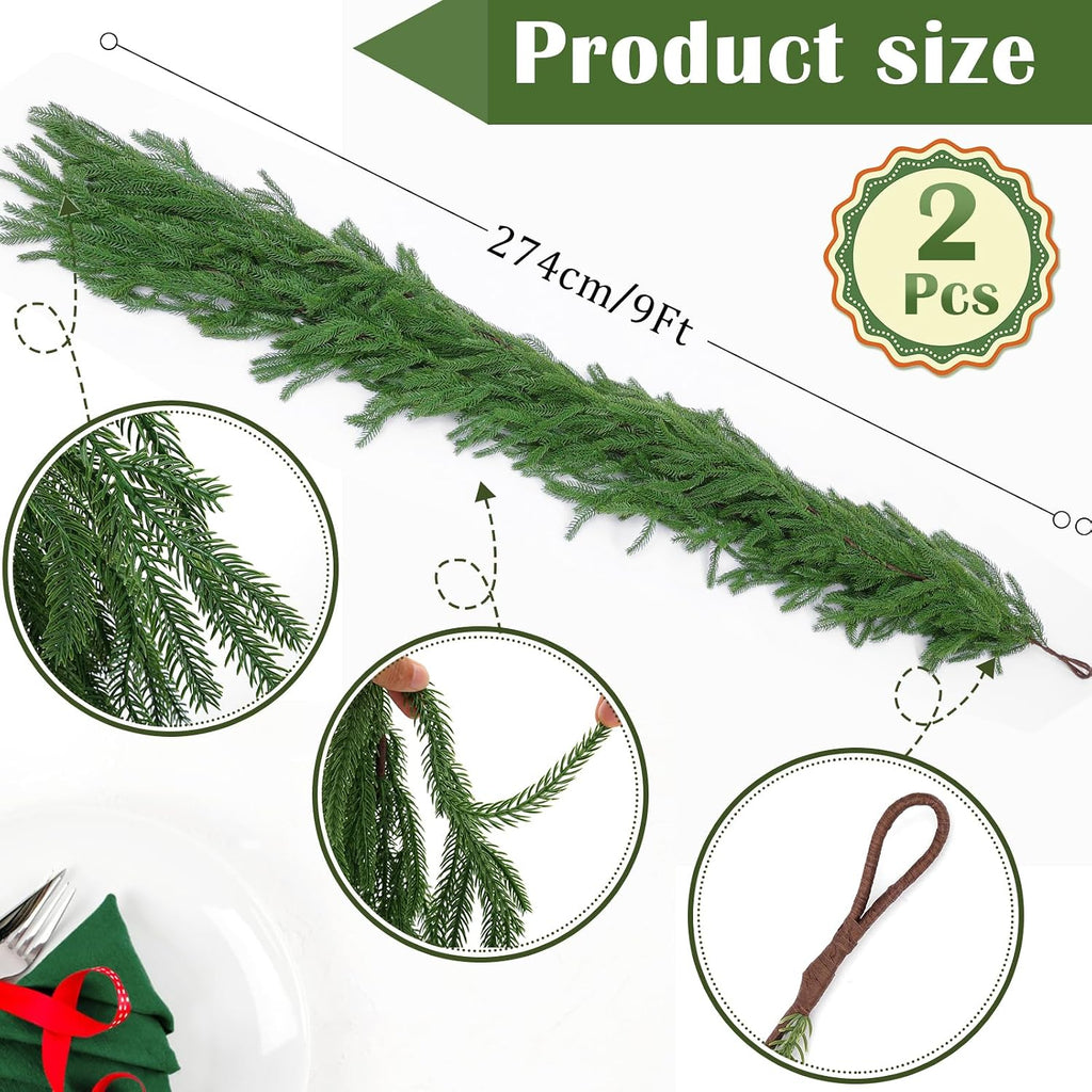 6Ft Artificial Norfolk Pine Garlands, Real Touch Winter Pine Garland, Green Artificial Greenery Garland - Set of 2