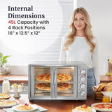 ETO-4510M French Door 47.5Qt, 18-Slice Convection Oven 4-Control Knobs, Bake Broil Toast Rotisserie Keep Warm