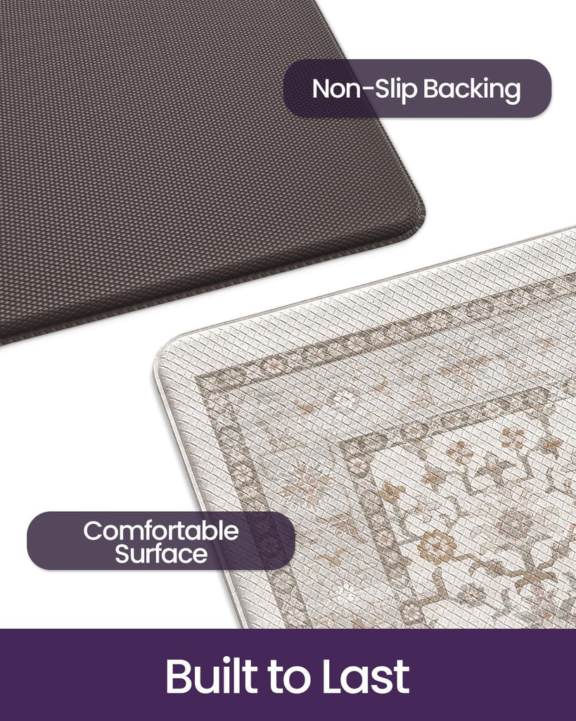 Kitchen Floor Mats Cushioned Anti Fatigue Runner Rug, 23x86 | Beige/White Soft Comfort Memory Foam, Easy Care