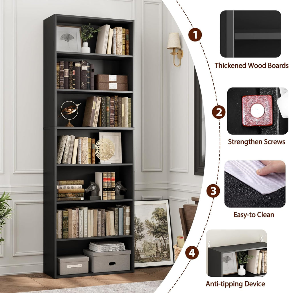 82" Tall Bookshelf, 7-Tier Open Shelves Bookcase, Freestanding Display Storage Shelves
