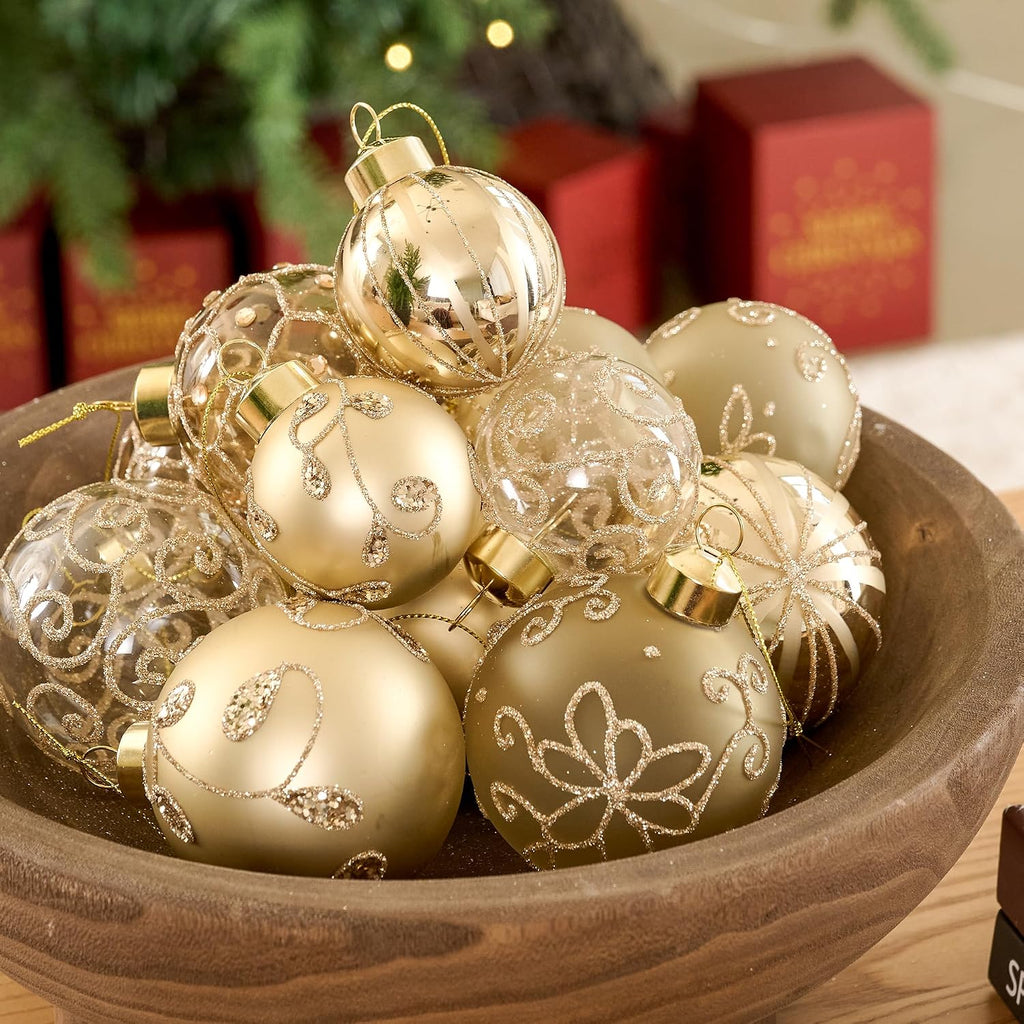 26Pcs Gold Glass Christmas Ball Ornaments, Luxury Tree Decor