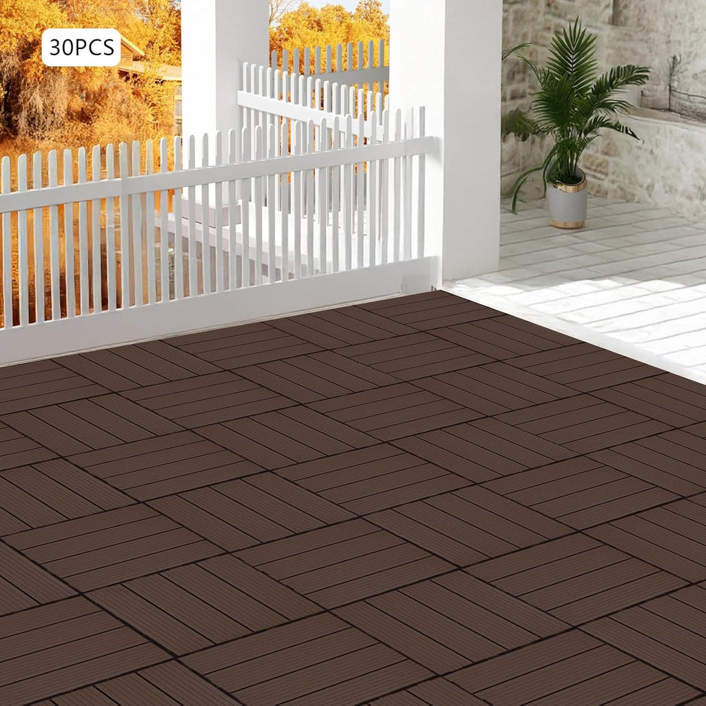 Interlocking Deck Tiles, 30Pcs 11.8"x11.8" Outdoor Water-Repellent Flooring Tiles Plastic Interlocking Patio Deck Tiles