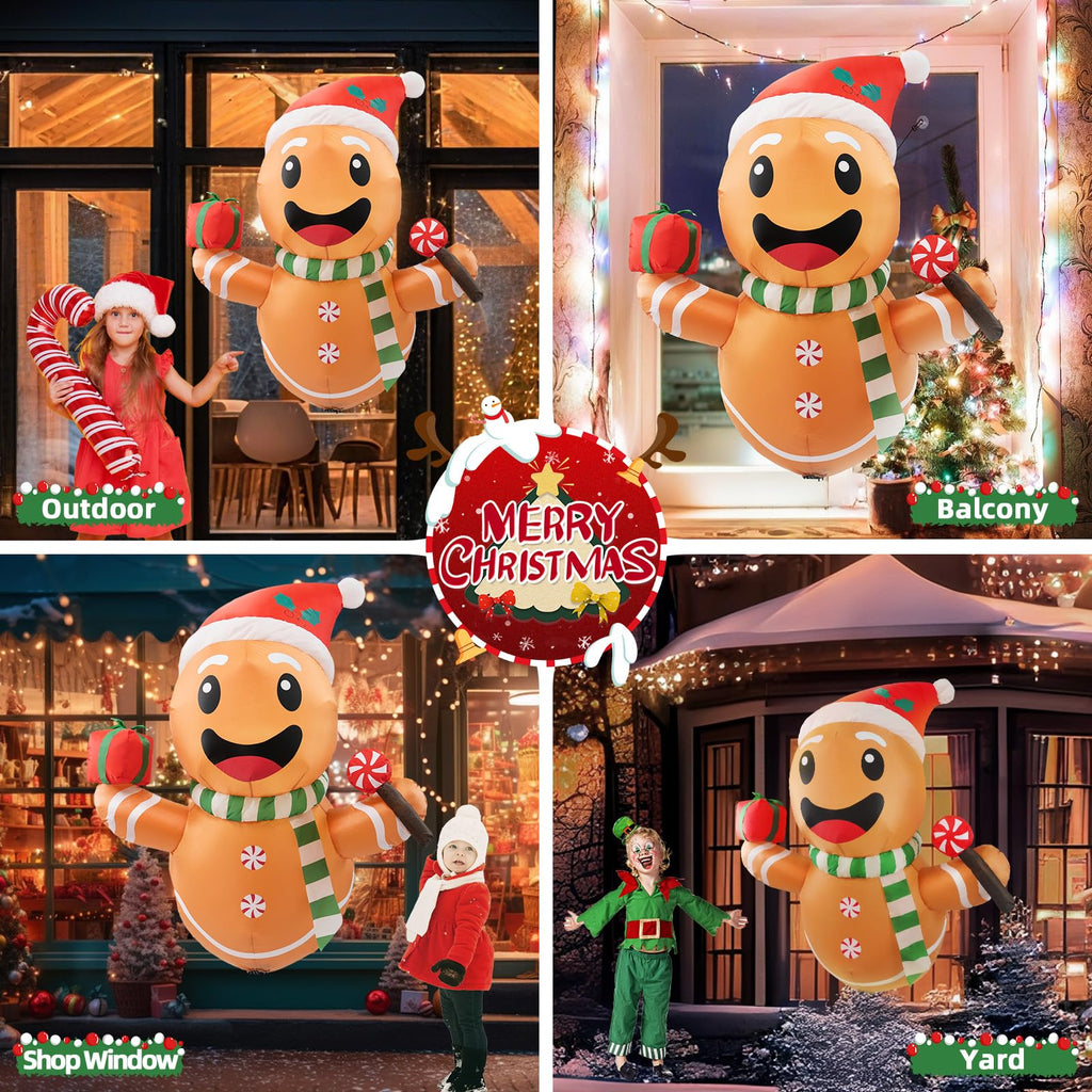 4FT Christmas Inflatables Gingerbread Man Lean Out from Window Outdoor Decorations, Christmas Window Inflatable