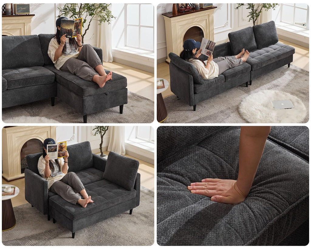 77.6" L-Shaped Sectional Couch with Storage Chaise, Convertible Sleeper Sofa Bed Modular Space-Saving with Type-C USB