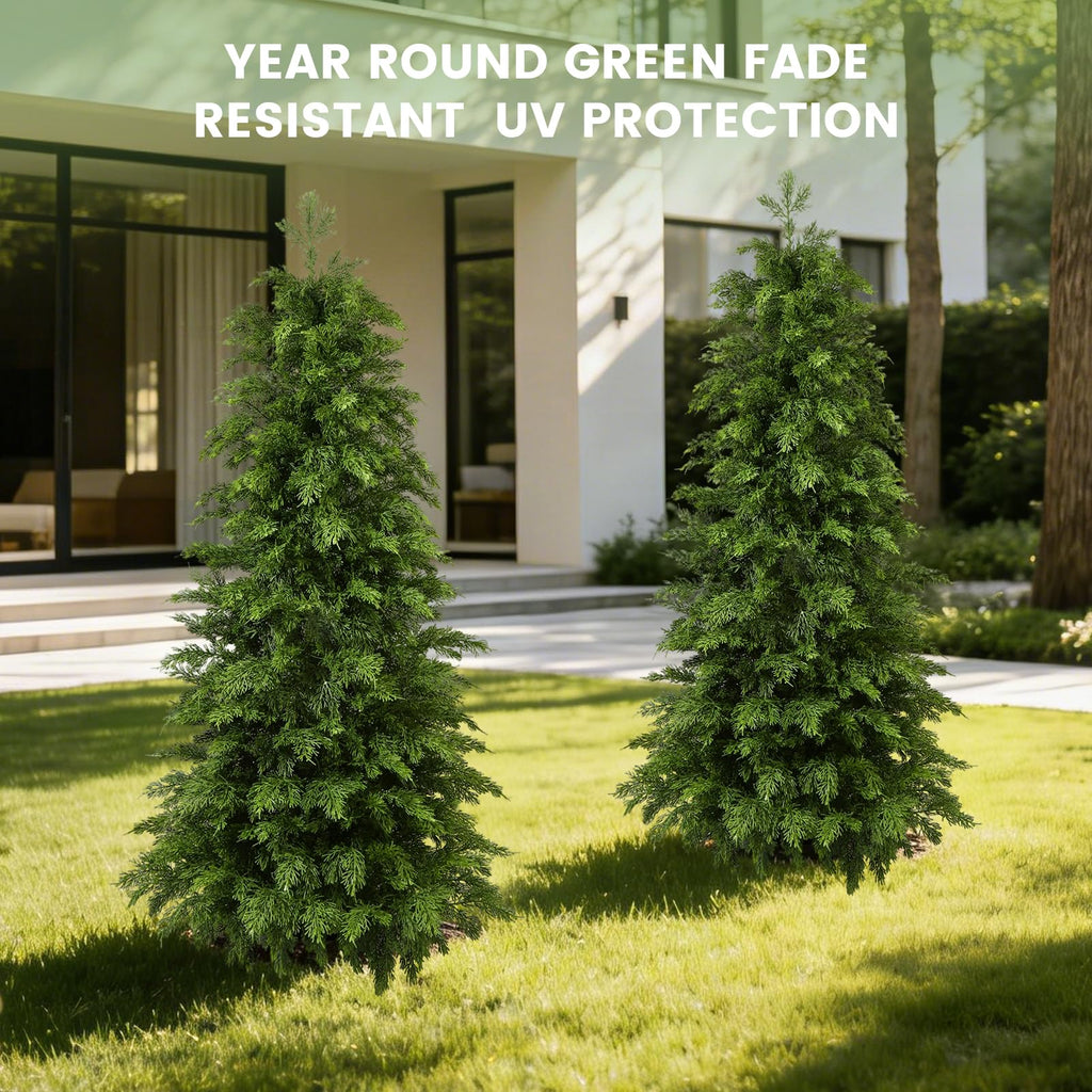 4FT Artificial Cedar Topiary Trees, 2 Pack UV Resistant Faux Pine Tree