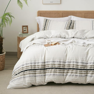 Tufted Stripe Ombre Duvet Cover with 2 Pillow Shams, No Comforter
