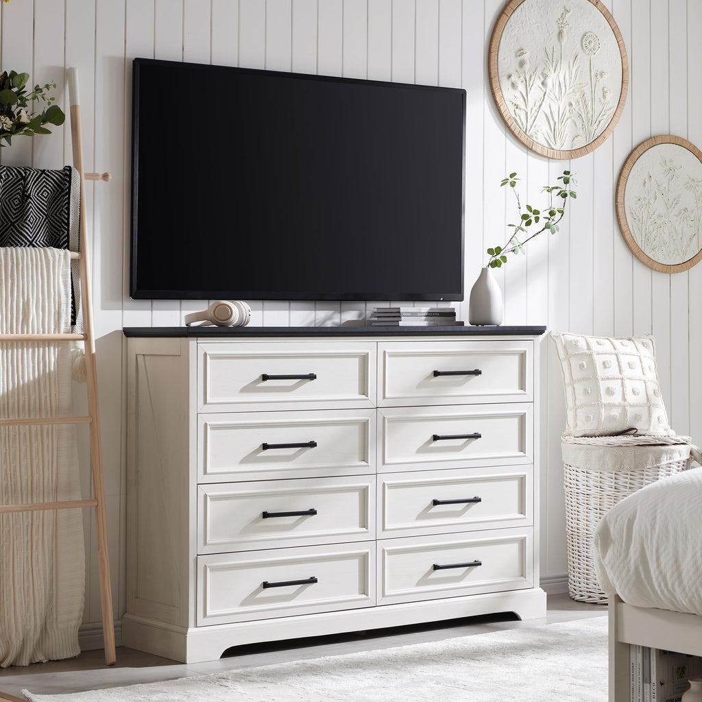 Farmhouse 8 Drawers Chests, Antique White