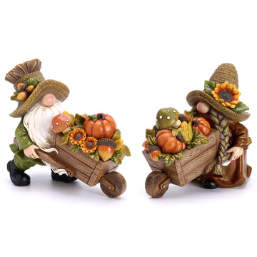 Fall Decorations, 2 Pcs Fall Gnomes Decor for Table Indoor Outdoor, Resin Thanksgiving Decorations Garden Pumpkins