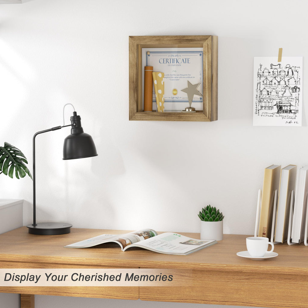 8x8 Deep Shadow Box Frame, Solid Wood Frame, Carbonized Black