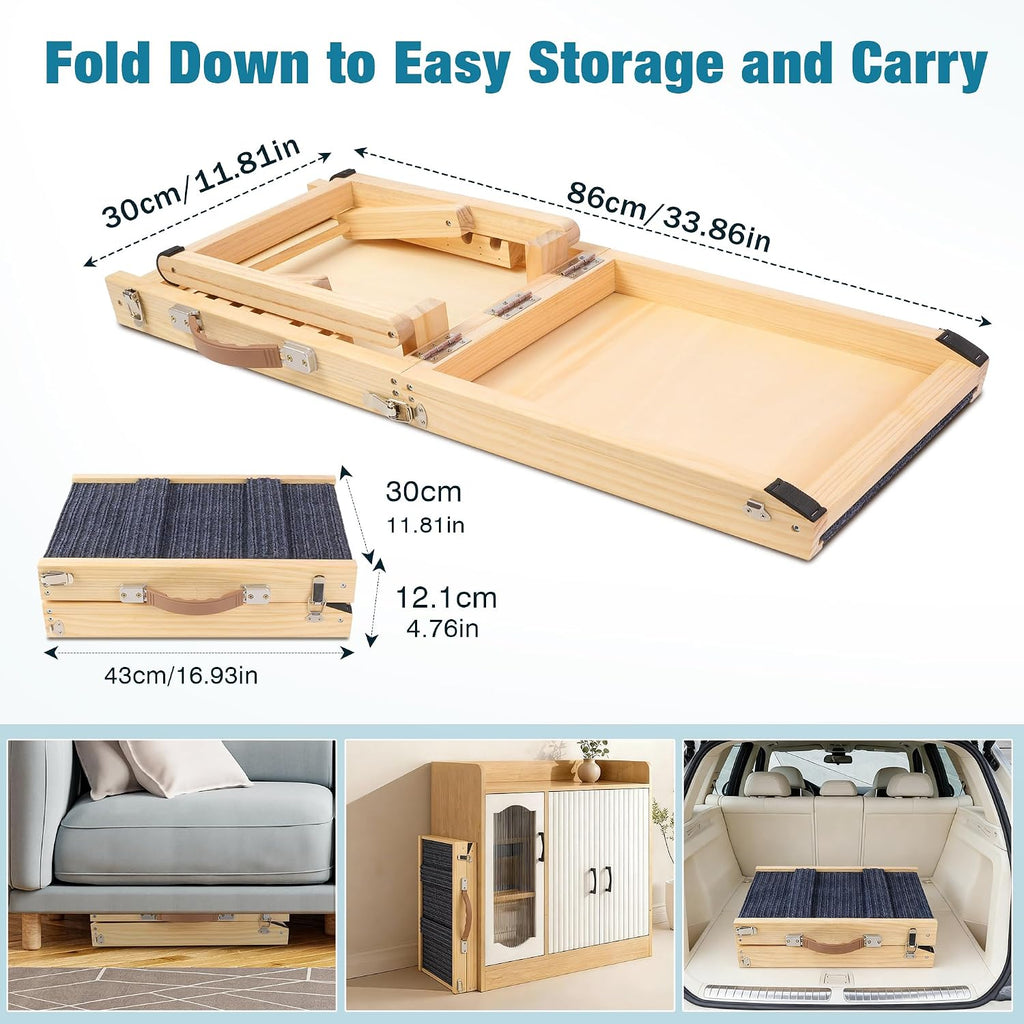 Dog Ramp for Bed, 19.5" H Adjustable Folding Ramp for Dogs to Get on Bed, Solid Wood Dog Ramps for Small Dogs