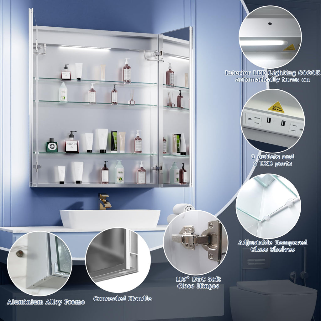 30x36 in LED Lighted Medicine Cabinet with Mirror