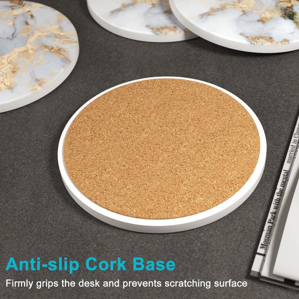Coasters for Drinks Cute Absorbent Ceramic Drink Coasters for Cup with Holder and Cork Base, Kitchen Home - Set of 6
