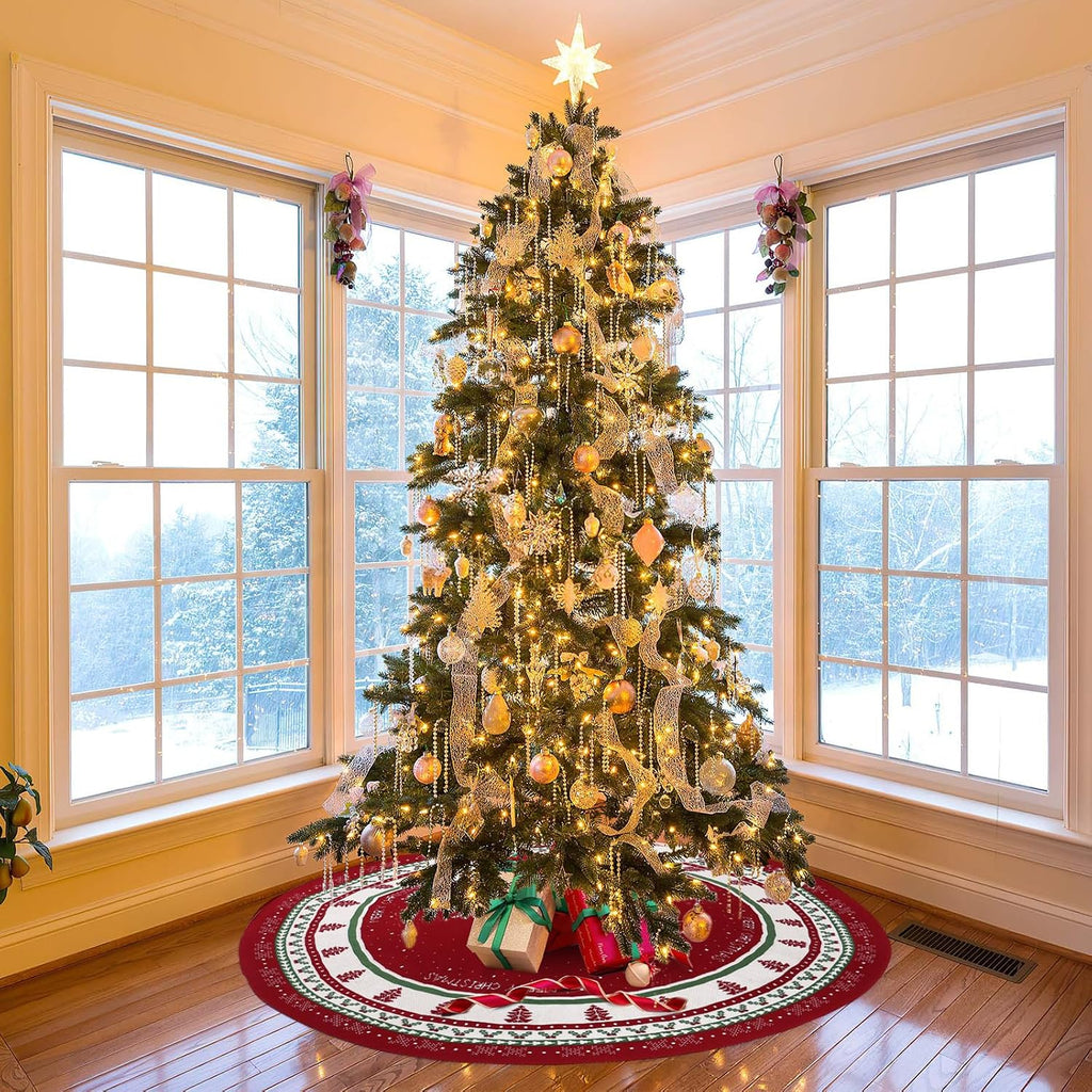 Christmas Tree Skirt 36Inches Red Knitted Tree Skirt Xmas Tree Mat