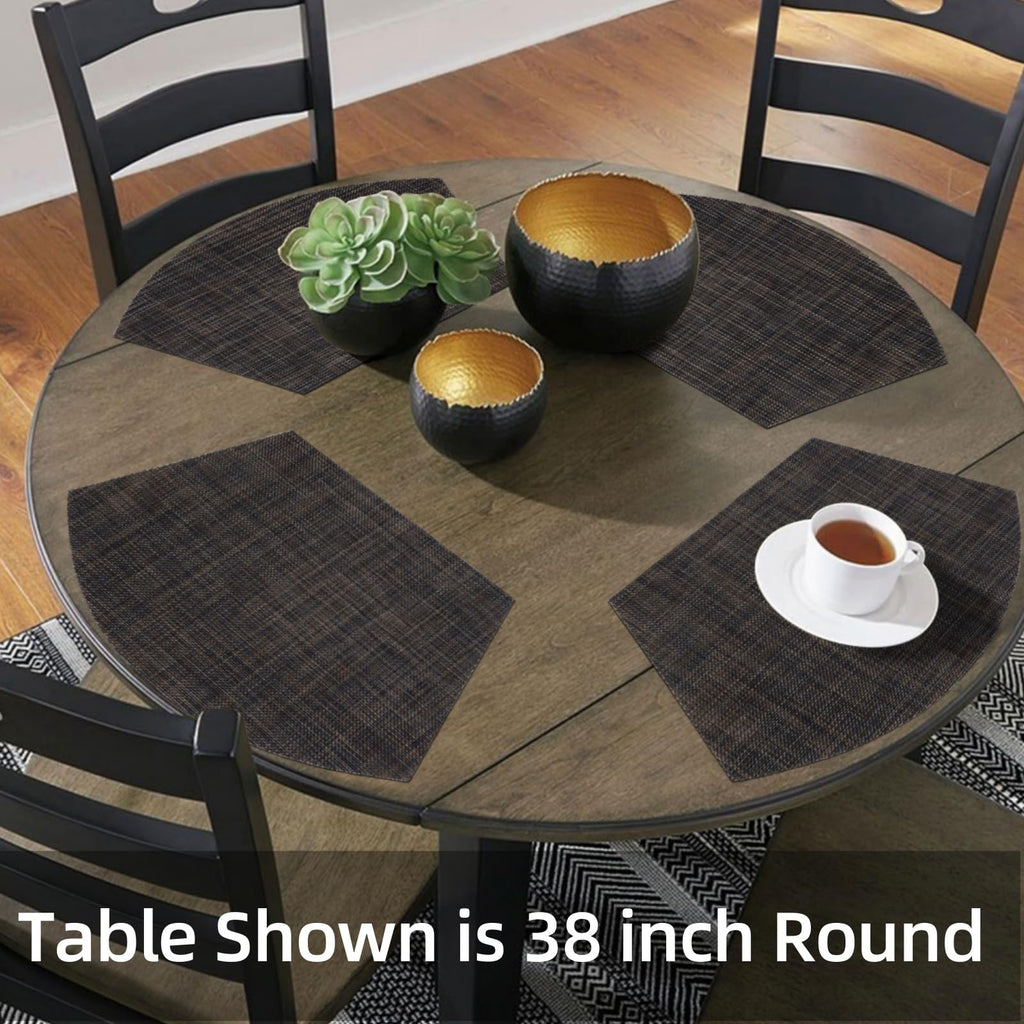 Small Wedge Placemats Set of 4 Woven Vinyl Round Table Placemats Wipe Clean Round Table Mats Indoor Outdoor, Black