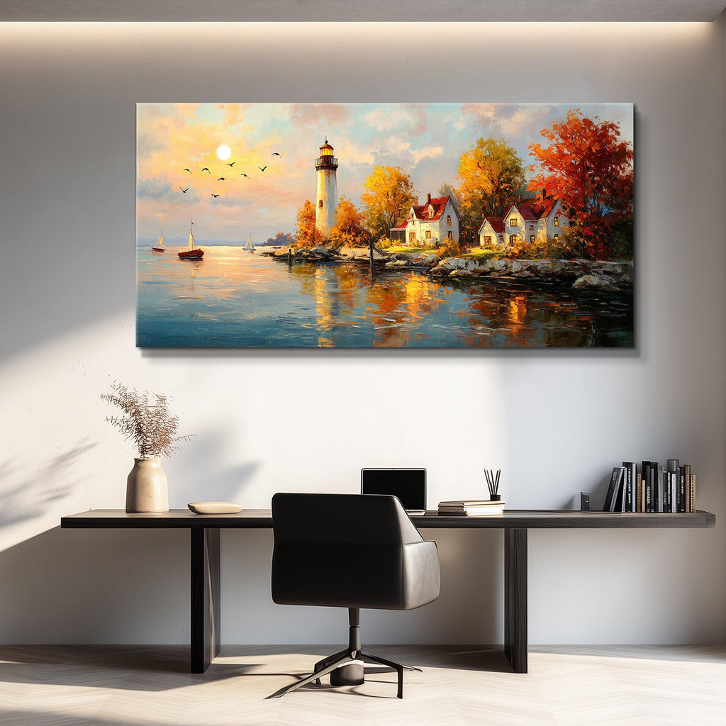 Lighthouse wall art Large Ocean Theme Wall Decor Coastal Landscape Decorations Beach Scene Canvas Wall Art Nautical