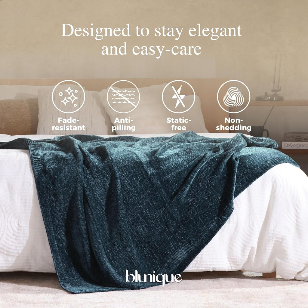 Chenille Throw Blanket, Cozy Soft Blanket Lightweight Decorative Throw, Stylish Home Decor, Ideal for Gifting, Indigo