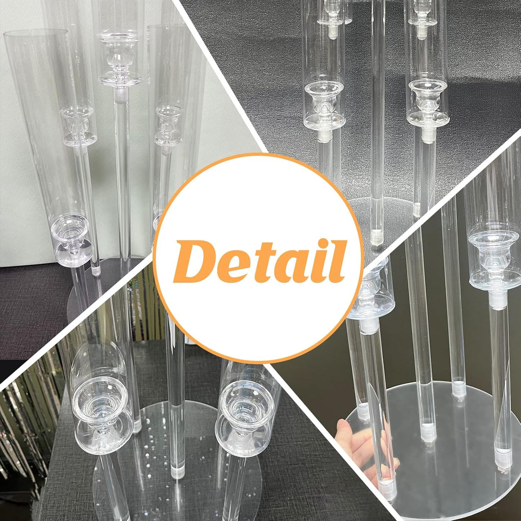 2Pcs 26.8'' Acrylic Candelabra Centerpieces,Clear 5 Arms Candlesticks Holder with Acrylic Shade for Candlelight