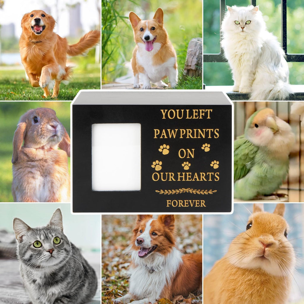 Pet Urns for Dog or Cat Ashes, Wooden Pet Memorial Urns with Photo Frame, Pet Cremation Urns Keepsake Memory Box