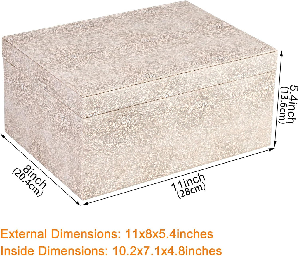 Faux Leather Decorative Box, Large Wooden Structure Keepsake Box Accessory Organizer Jewelry Organizer with Hinged