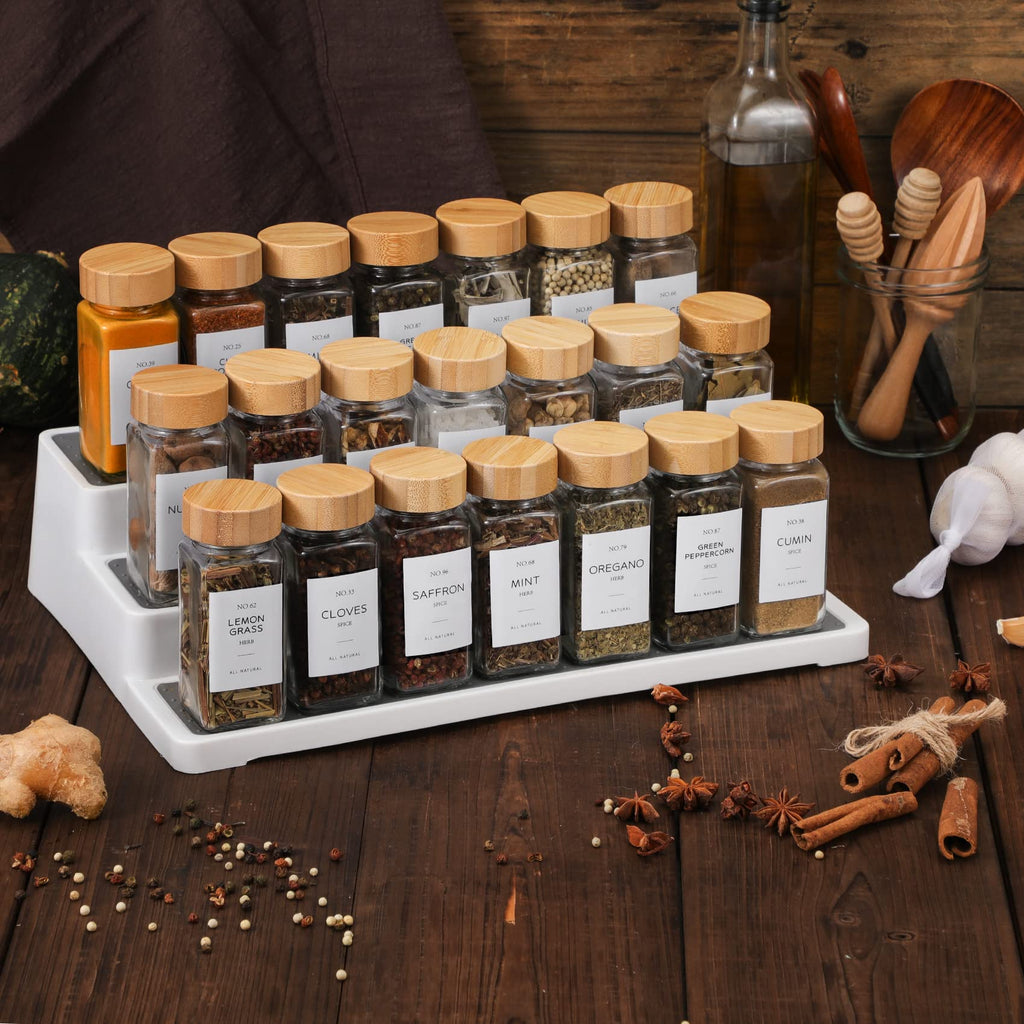 24 Pcs Glass Spice Jars with Bamboo Lids, 4 oz Glass Jars with Minimalist Farmhouse Spice Labels Stickers