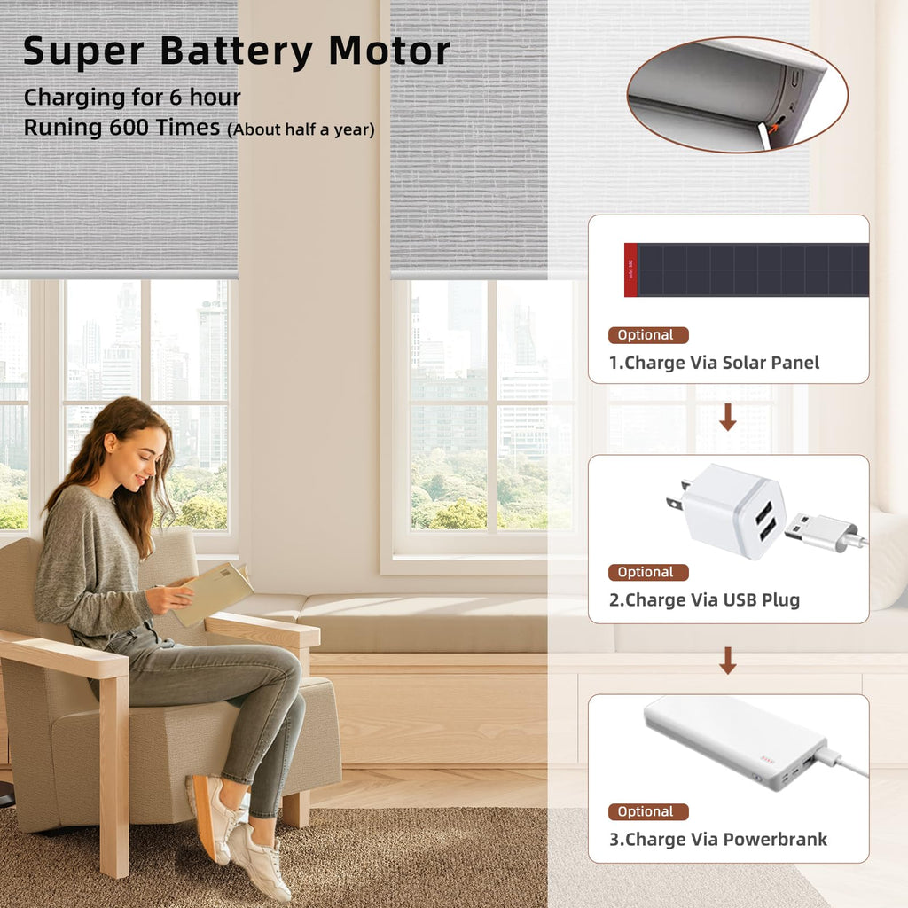 Motorized Blinds Roller Shade with Remote: Automatic Smart Blind for Windows 100% Blackout, Electric Blinds