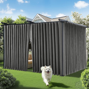 Waterproof Outdoor Curtains with Zipper 2 Panels Faux Linen Sun Blocking Blackout Privacy Patio Curtains Top & Bottom