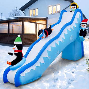 6FT Christmas Inflatables Decorations Outdoor Penguin Slide Blow Up Build-in LED Lights for Yard Lawn Indoor Holiday
