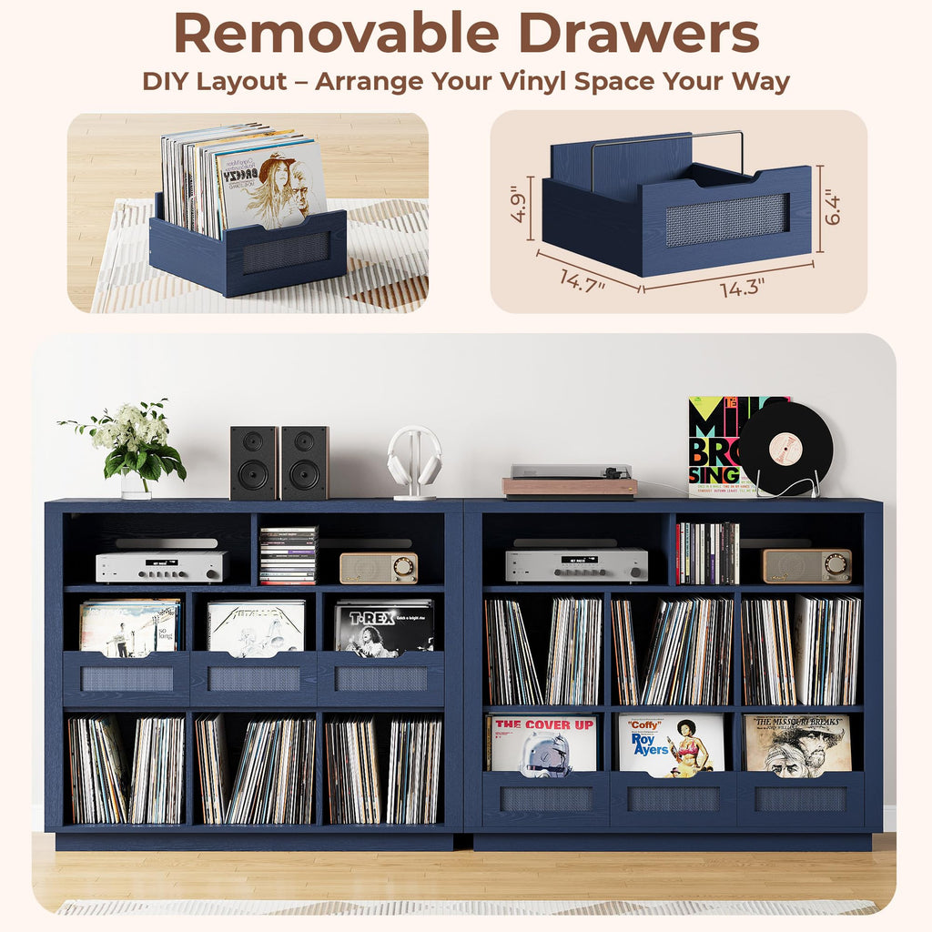 3-Tier Record Player Stand with Charging Station, Vinyl Storage