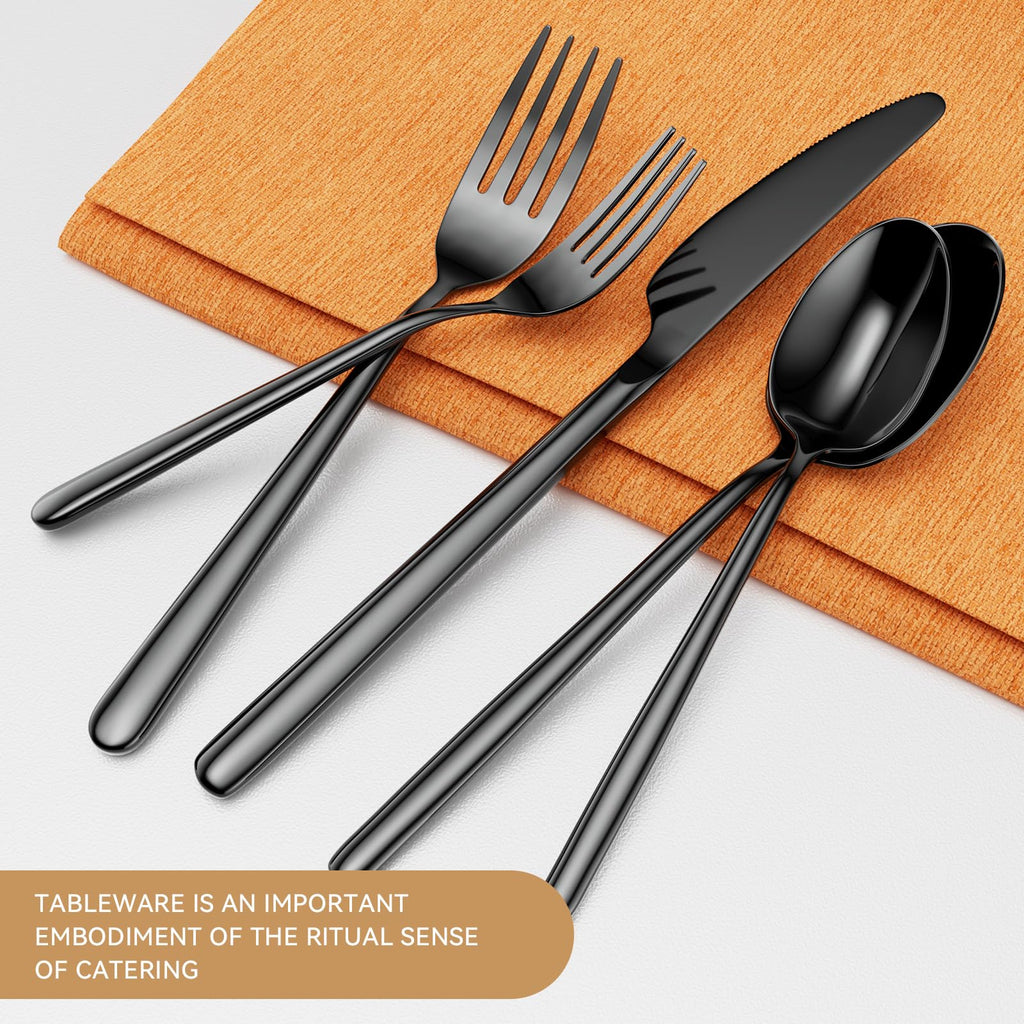 Oval Black 20-Piece Silverware Set, Forged Stainless Steel Flatware Set with European Design, Modern Cutlery Set