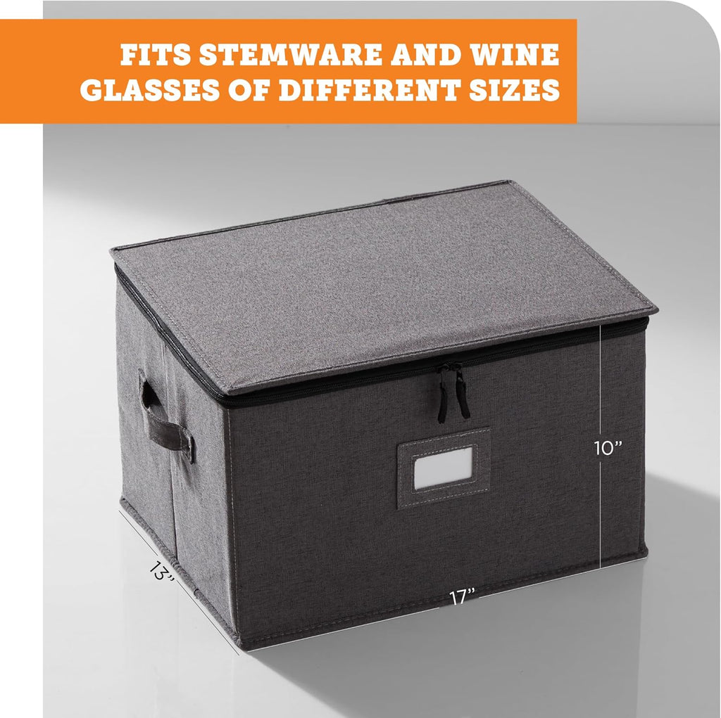 Wine Glass Storage Containers, Hard Shell Organizer for Stemware and Glassware Sets, Stackable Wine Glass Storage Box