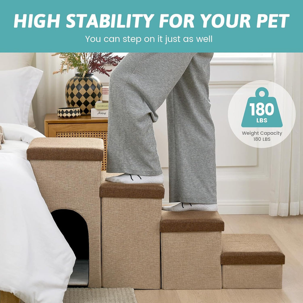 Dog Stairs with Storage, 22.6" H Dog Steps with Condo, 4-Step