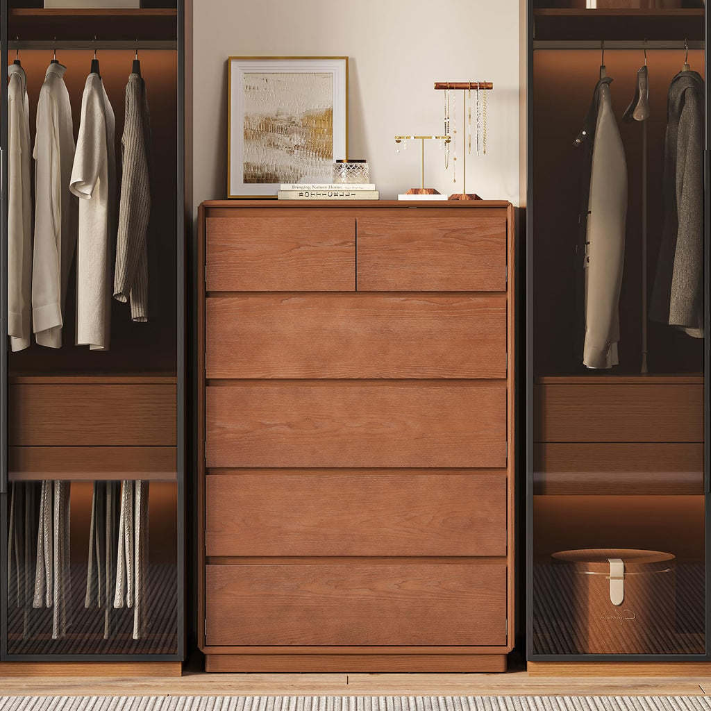 Solid Wood Dresser, 45.3" Tall Mid Century Modern Dresser, Brown