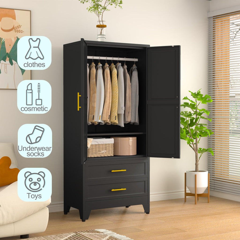 Metal Armoire Wardrobe Closet, 71 "Metal Clothing Storage Cabinet