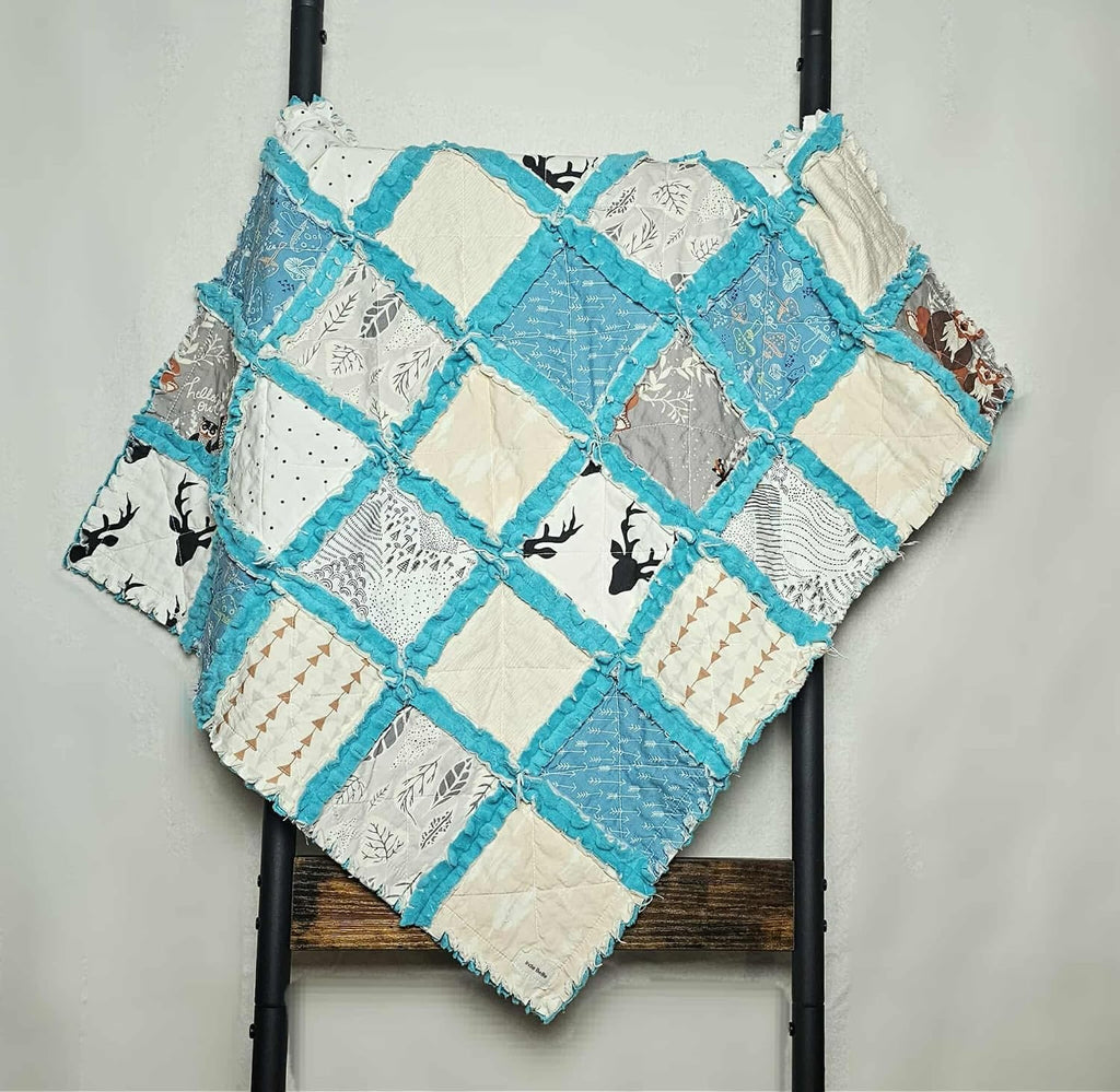 Quilt, Woodland Animals, Baby Shower Gift, Baby Quilt, Security Blanket, Crib Quilt, Baby Lovey, Rag Quilt, Gender