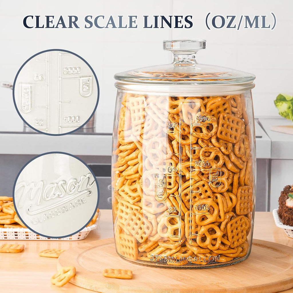 Gallon Glass Cookie Jar with Airtight Lid, 2 Pack - Set of 2