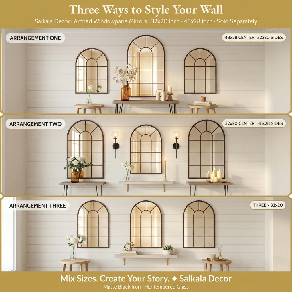 Arched Window Mirror | Farmhouse Decorative Wall Mirrors Vanity, Fireplace Mantel | Window Pane Mirror Wall Decor